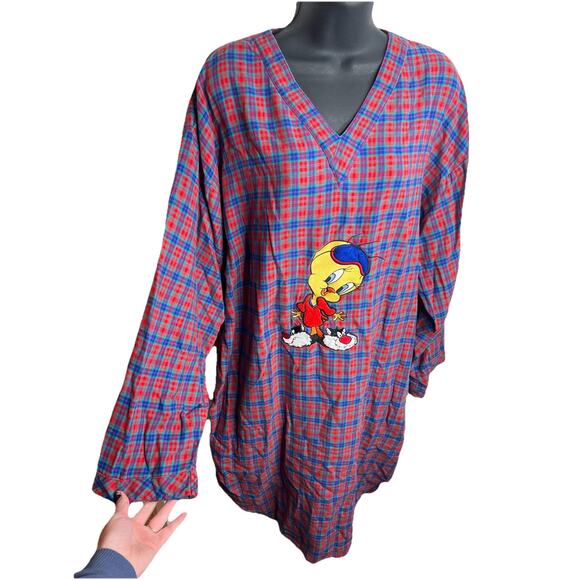 Vintage Warner Bros Looney Tunes Tweety Bird Flannel Nightgown Pajama S/M - Picture 2 of 7